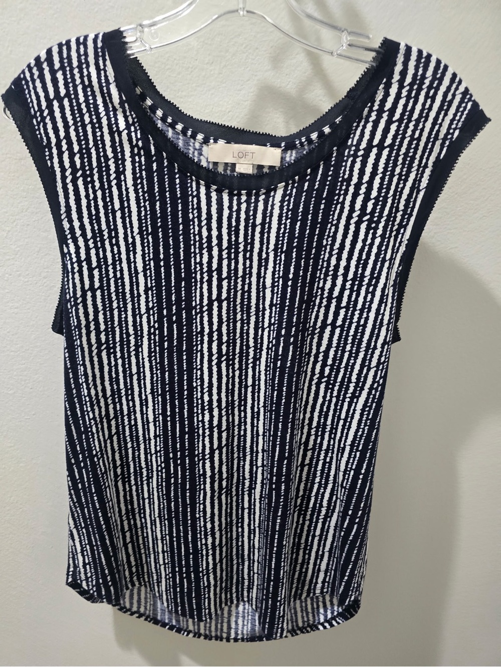 LOFT Navy & White Vertical Stripe Cap-Sleeve Blouse